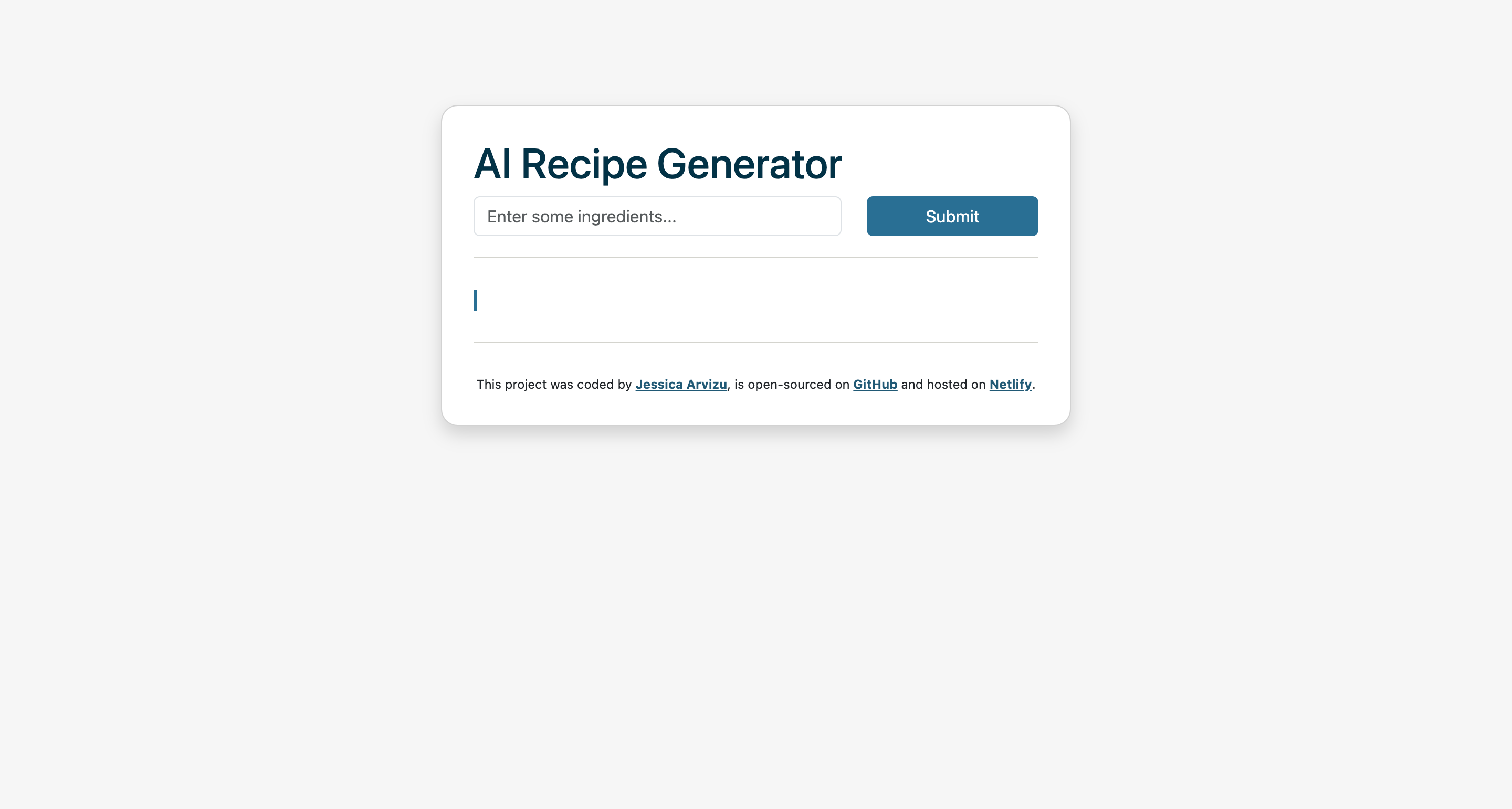 AI Recipe Generator Screenshot